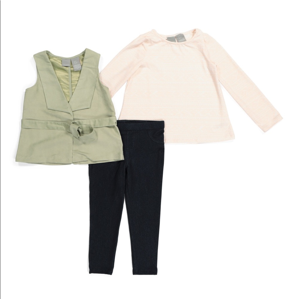 New Tahari Toddler  girls 3pc Faux Suede Vest  Set